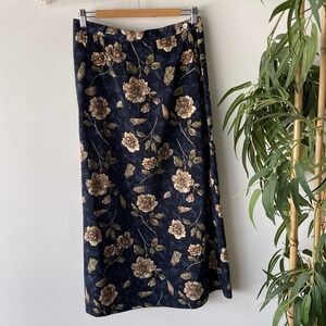 Vintage Rolling Over Skirt Womens Medium Blue Floral Boho Western Coastal Maxi